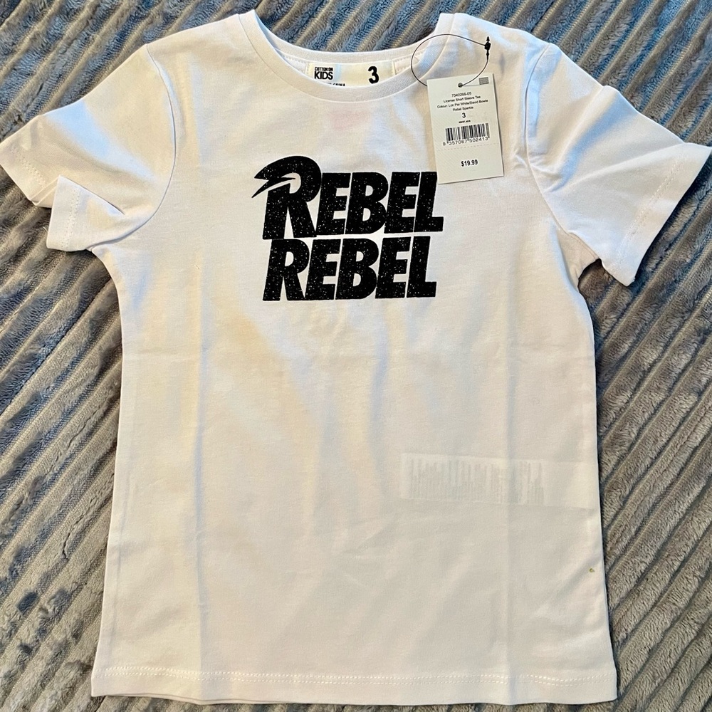 NWT- TODDLER Bowie ⚡️Rebel Rebel Graphics  White Tee